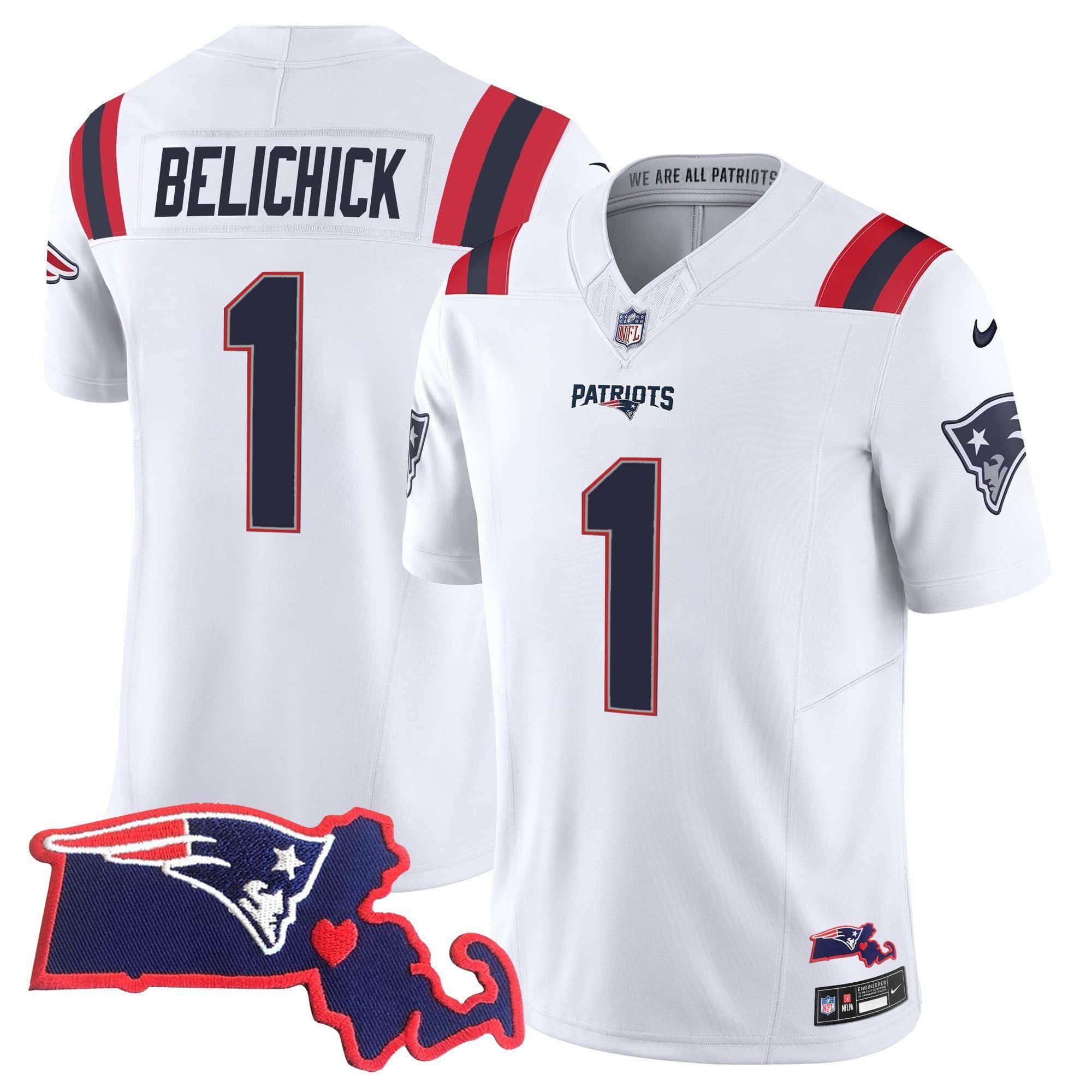 Men New England Patriots #1 Belichick White 2024 Nike Patch Vapor Limited NFL Jersey->indianapolis colts->NFL Jersey